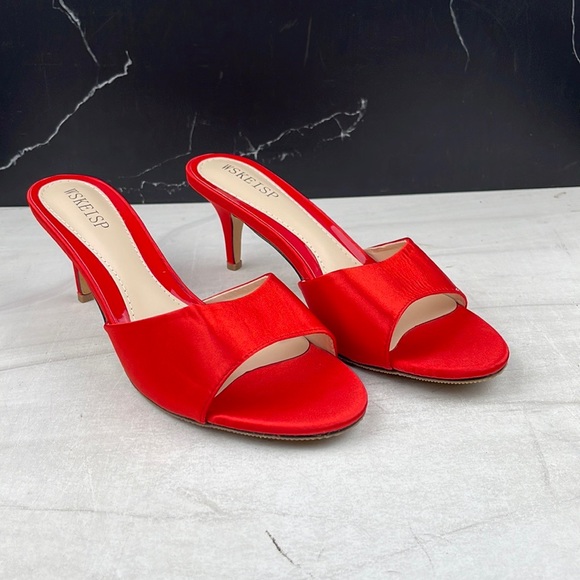WSKEISP Women’s Peep Toe Slip On Mule Sandal Red Satin sz 8 - Picture 1 of 12